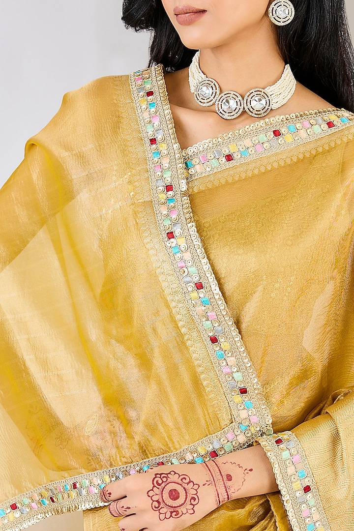 Yellow Pure Tissue Silk Handloom Zari Embroidered & Handwoven Printed Banarasi Festive Saree by Zal From Benaras at Pernia's Pop Up Shop